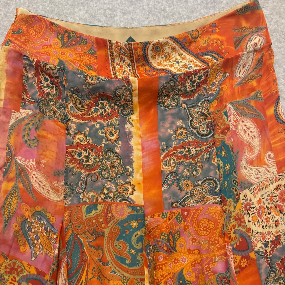 Lauren Ralph Lauren Silk Patchwork Paisley Handkerchief Hem Midi Skirt 10 Boho - Picture 10 of 11